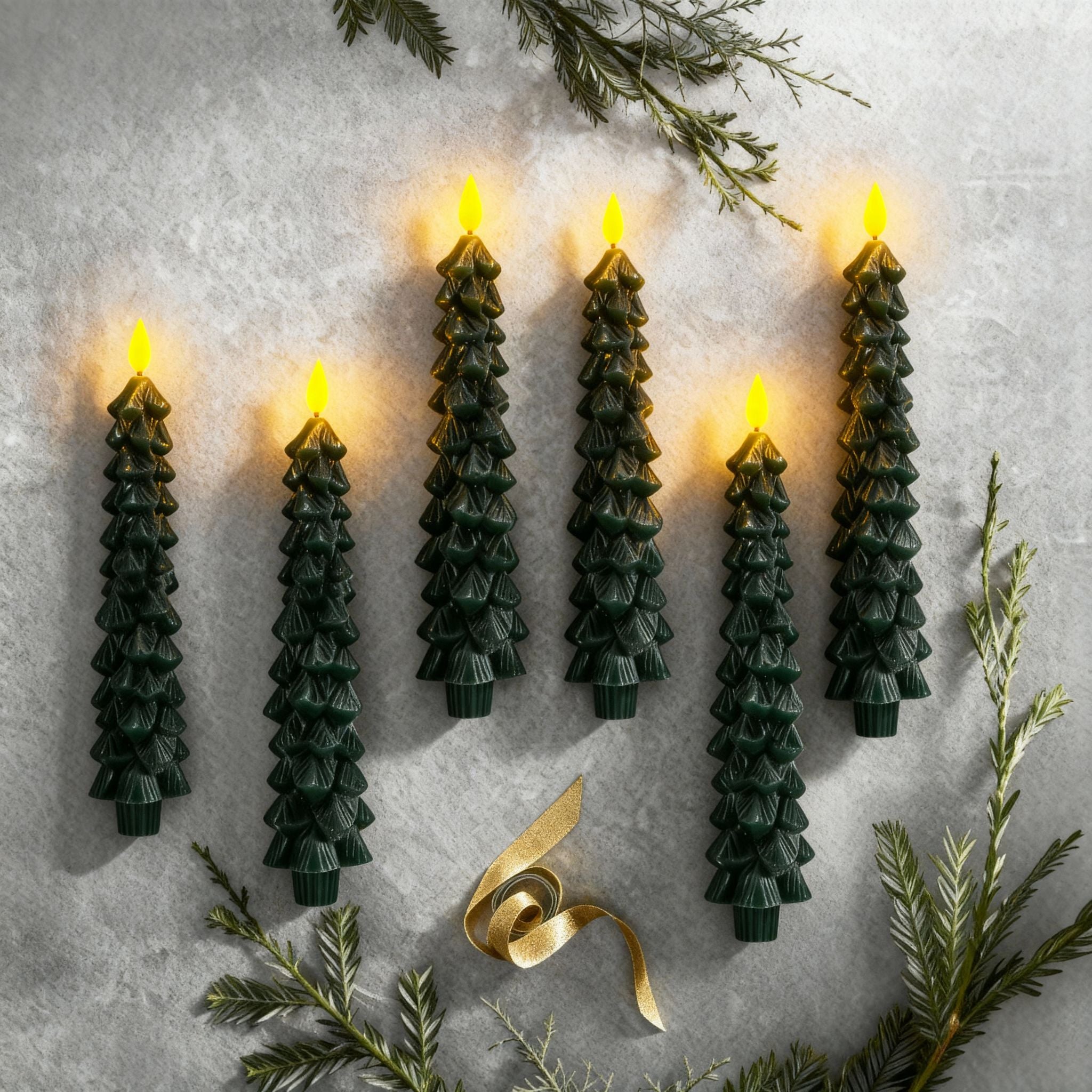 Flameless Tree Wax Taper Candle - Set of 3