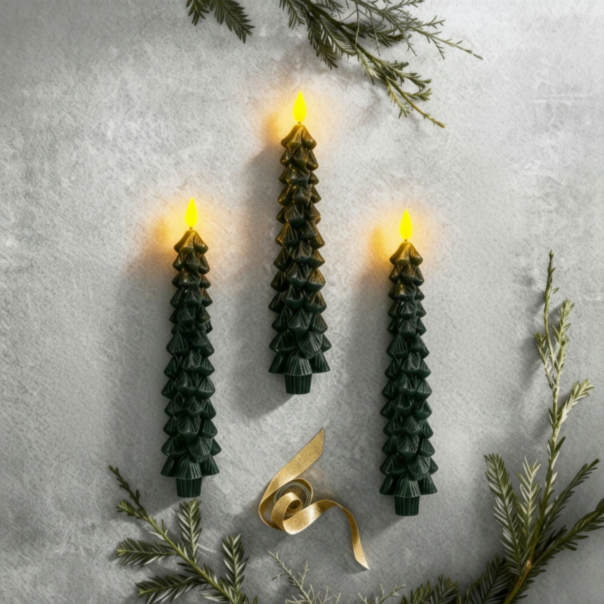 Flameless Tree Wax Taper Candle - Set of 3