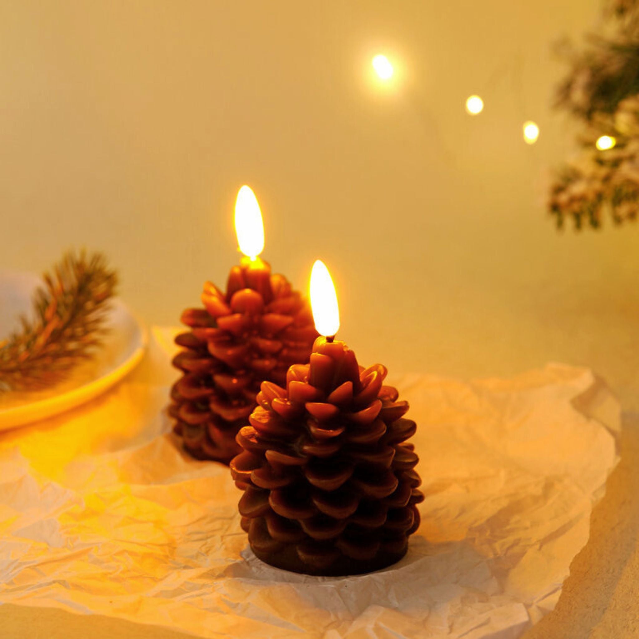 Flameless Pine Cone Wax Candle - Set of 2