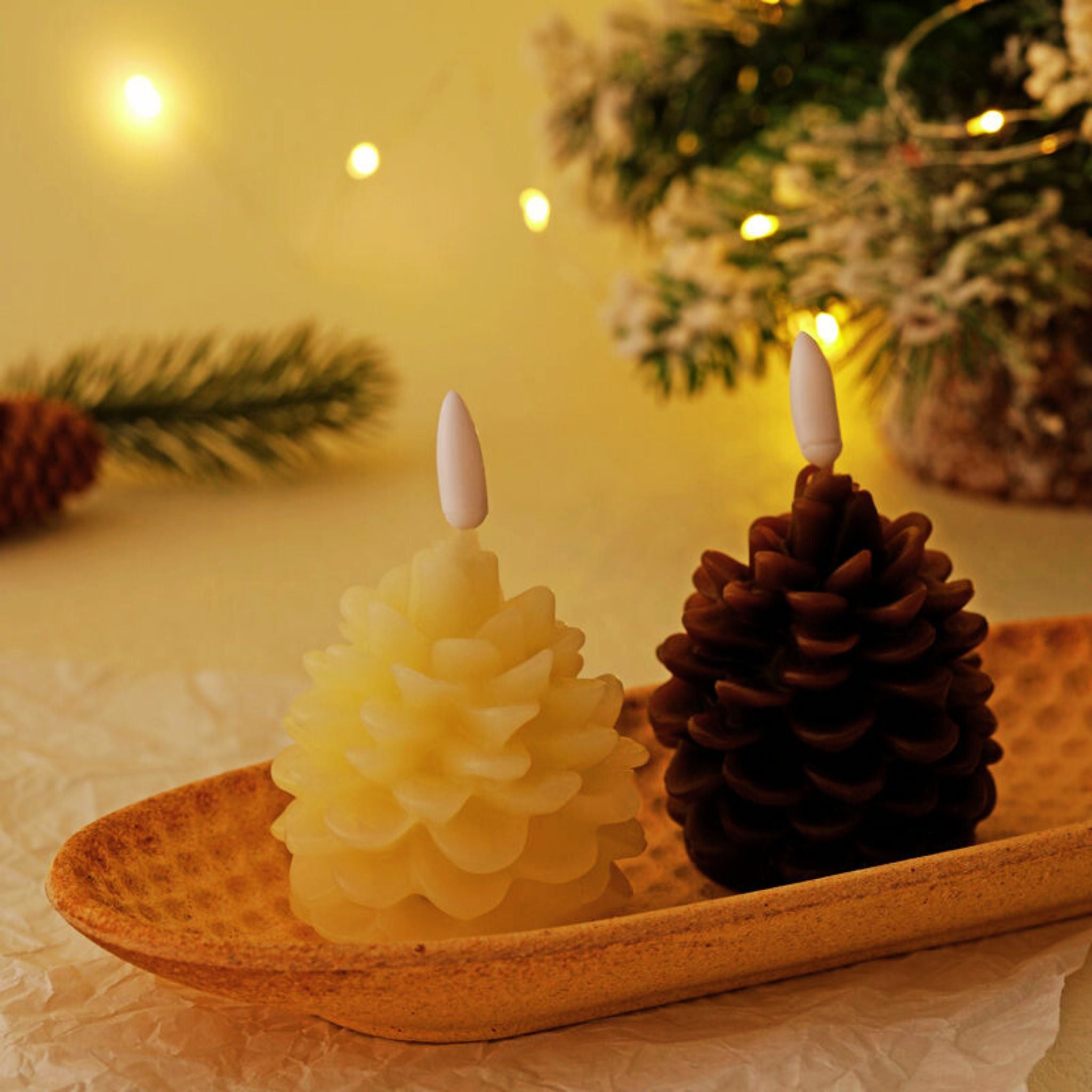 Flameless Pine Cone Wax Candle - Set of 2