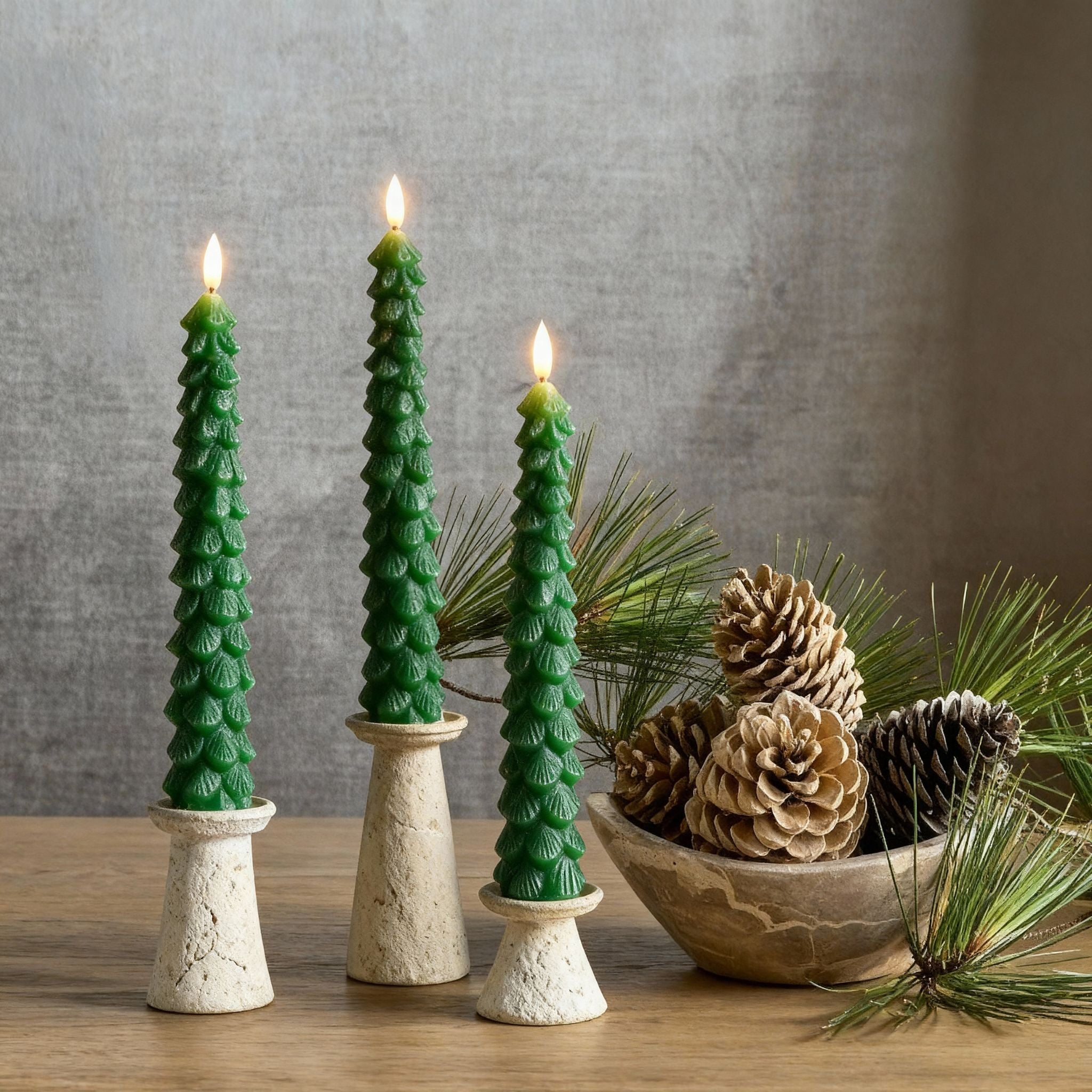 Flameless Tree Wax Taper Candle - Set of 3